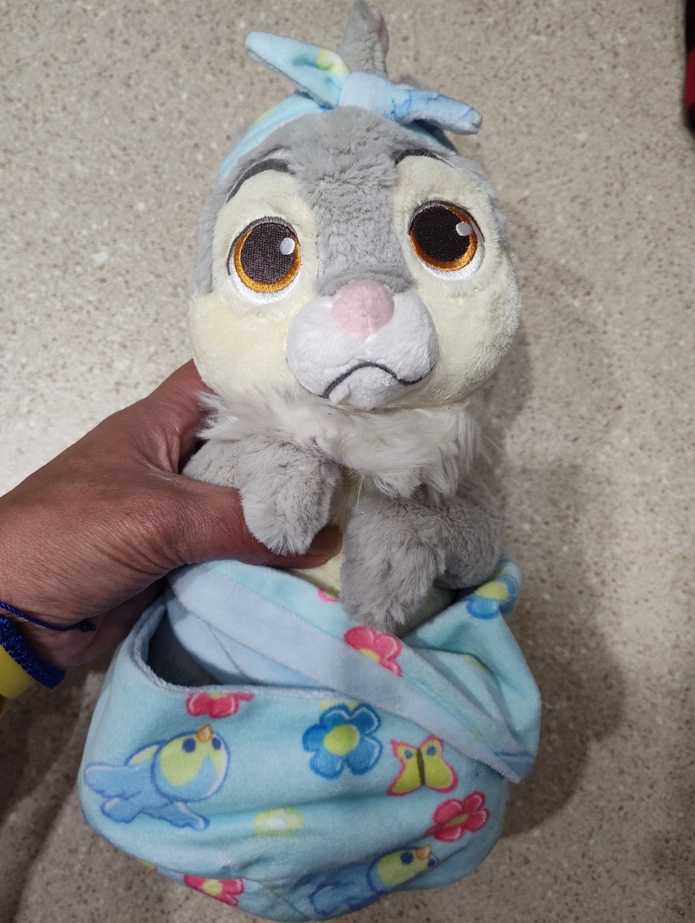NWT Gray Thumper Plush in Blue Floral Swaddle